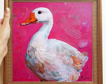 Geese Painting ORIGINAL Art on Canvas Custom Order Textured Oil Artwork Impasto Kitchen Wall Decor Unique Gifts for her