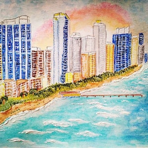 Dipinto di Miami Beach ACQUERELLO ORIGINALE Dipinto della Florida Miami 8 x 11 pollici Regali unici per lei