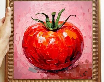 Tomato Painting ORIGINAL ART on Canvas Custom Order Textured Oil Artwork Kitchen Wall Decor Impasto  Unique Gifts for Her