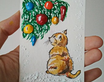 3D Art, ACEO ORIGINAL Art, Cat Aceo Cards, Small Textured Artwork 3.5 x 2.5 inches