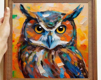 Owl Painting ORIGINAL ART on Canvas Custom Order Textured Oil Artwork Animal Wall Decor Impasto  Unique Gifts for Her Very Beautiful!