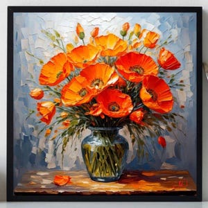 California Poppy Painting ORIGINAL ART on Canvas Custom Order Textured Oil Artwork Impasto Unique Gifts for Her Very Beautiful!