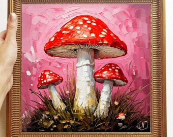 Fliegenpilz Gemälde ORIGINAL KUNST auf Leinwand Kundenspezifische Bestellung Texturierte Öl Kunstwerk Küche Wand Dekor Impasto Einzigartige Geschenke für Sie sehr schön!