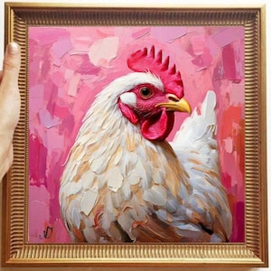 Chicken Painting ORIGINAL ART on Canvas Custom Order Textured Oil Artwork Animal Wall Decor Impasto Unique Gifts for Her Very Beautiful!