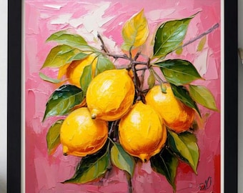 Lemon Painting ORIGINAL ART on Canvas Custom Order Textured Oil Artwork Kitchen Wall Decor Impasto
