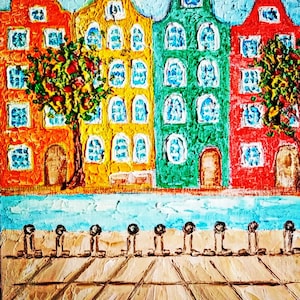 Amsterdam Painting ORIGINAL ART Textured Oil Artwork 6x8 in Impasto Unique Gifs for Her