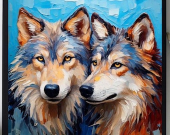 Wolf Painting ORIGINAL ART on Canvas Custom Order Textured Oil Artwork Animal Wall Decor Impasto  Unique Gifts for Her Very Beautiful!