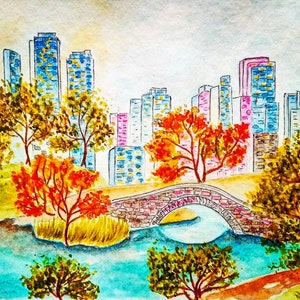 New York Painting ORIGINAL Watercolor 8x11 in Unique Gifts for Her