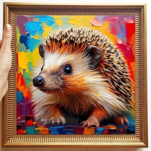 Hedgehog Painting ORIGINAL ART on Canvas Textured Oil Artwork Custom Order Animal Wall  Decor Impasto Unique Gifts for Her Very Beautiful!