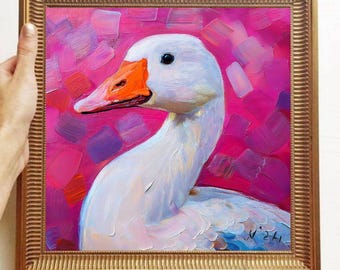 Geese Painting ORIGINAL ART on Canvas Textured Oil Artwork Impasto Custom Order Kitchen Wall Decor Unique Gifts for her