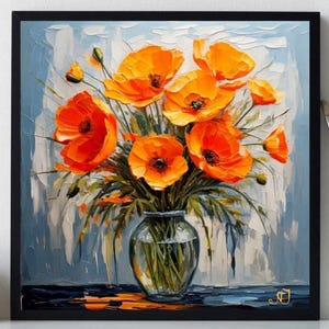 California Poppy Painting ORIGINAL ART on Canvas Custom Order Textured Oil Artwork Impasto Unique Gifts for Her Very Beautiful!