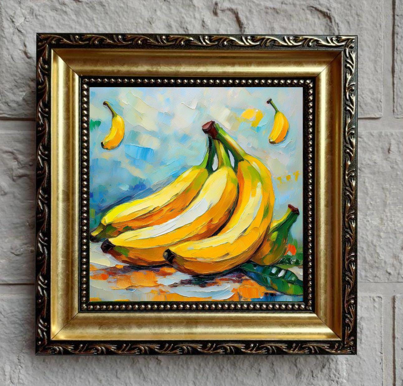バナナの絵画 キャンバスに描かれたオリジナルアート テクスチャード