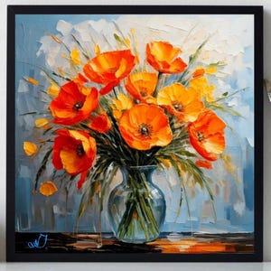 California Poppy Painting ORIGINAL ART on Canvas Custom Order Textured Oil Artwork Impasto Unique Gifts for Her Very Beautiful!