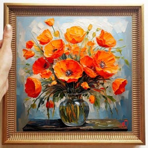 California Poppy Painting ORIGINAL ART on Canvas Custom Order Textured Oil Artwork Impasto Unique Gifts for Her Very Beautiful!