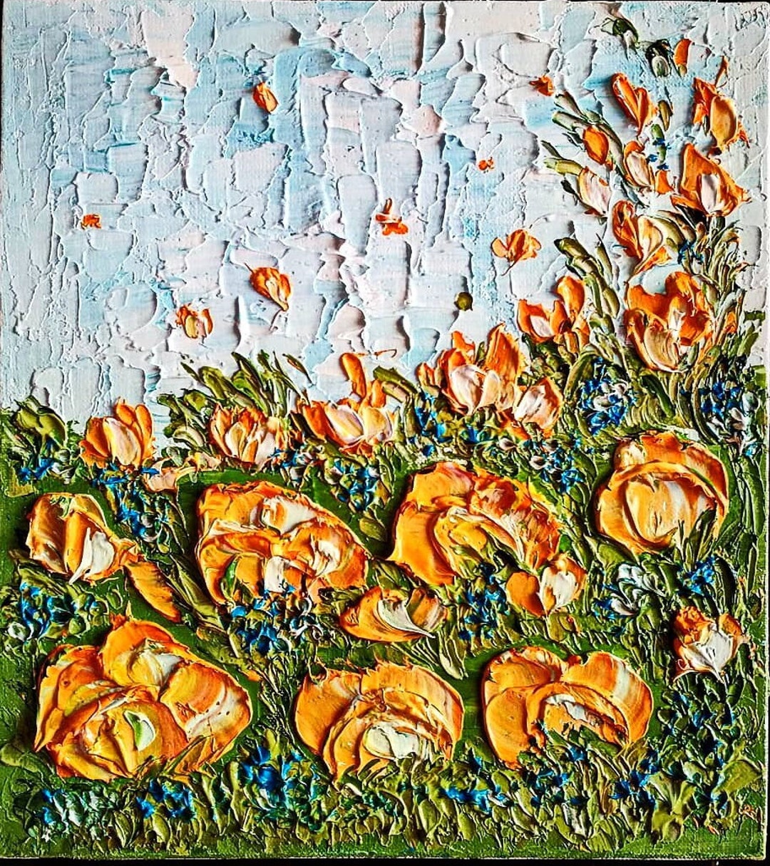 California Poppy Painting ORIGINAL Art Textured Oil Artwork 8x7 in ...