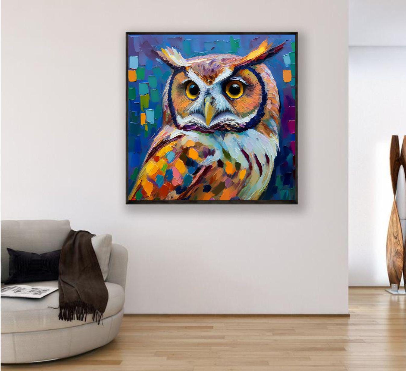 キャンバス油絵 専用 世界のカラフルなふくろう とっても明るい月夜