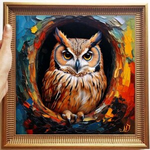 Owl Painting ORIGINAL ART on Canvas Custom Order Textured Oil Artwork Animal Wall Decor Impasto  Unique Gifts for Her Very Beautiful!