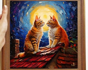 Cats Painting ORIGINAL ART on Canvas Custom Order Textured Oil Artwork Animal Wall Decor Impasto  Unique Gifts for Her Very Beautiful!