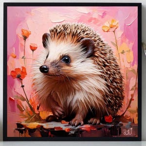 Hedgehog Painting ORIGINAL ART on Canvas Custom Order Textured Oil Artwork Animal Wall Decor Impasto Unique Gifts for Her Very Beautiful!