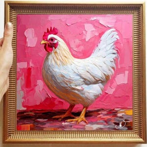 Chicken Painting ORIGINAL ART on Canvas Textured Oil Artwork Animal Wall Decor Impasto Unique Gifts for Her Very Beautiful!