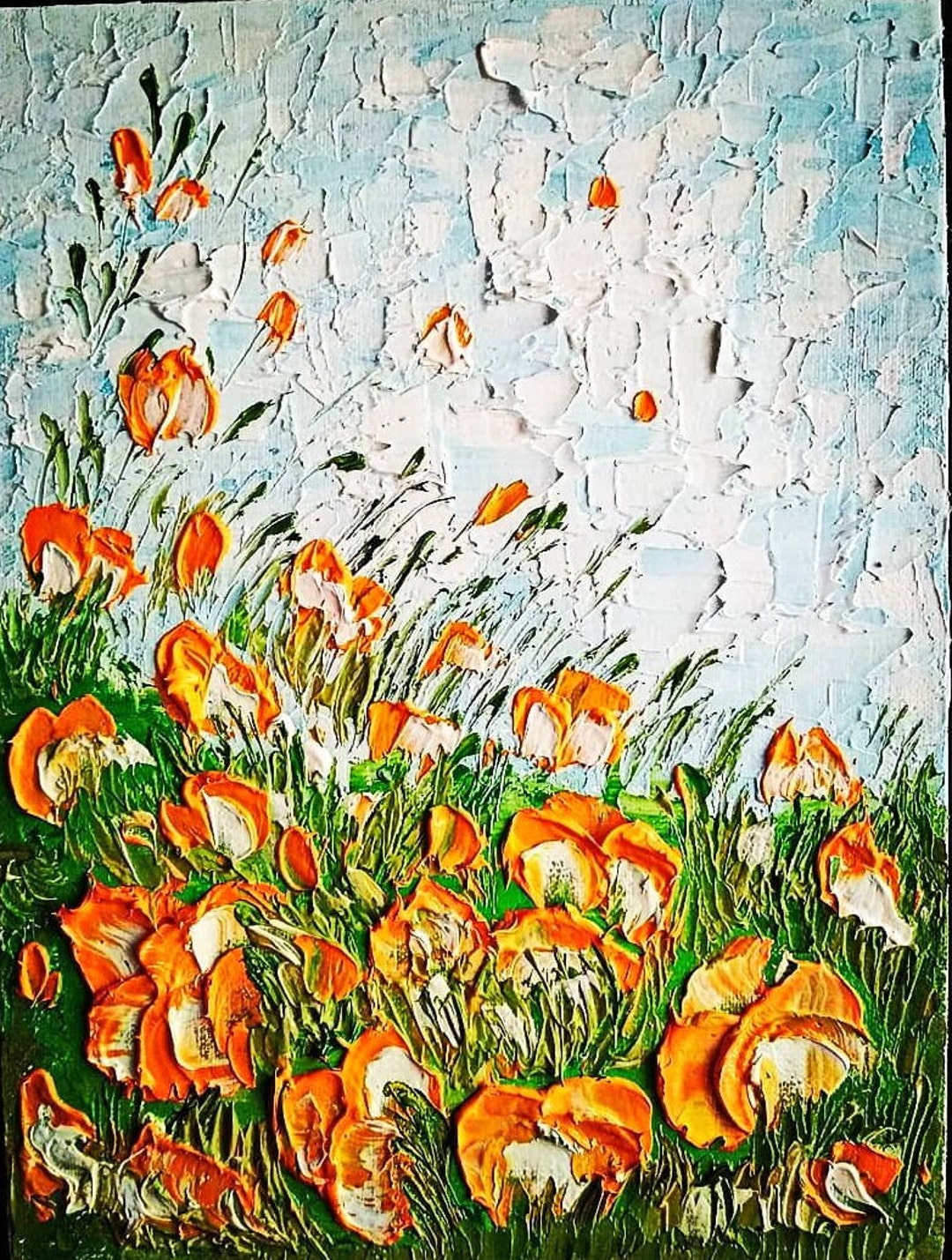 California Poppy Painting ORIGINAL Wall Art Textured Painting 8x6 in ...