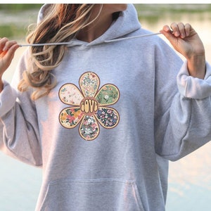 Boho Hippie Flower Unisex Hoodie, Love Flower Hooded Sweatshirt, Retro Flower Hoodie, Gift for Her, Boho Love Flower Hoodie
