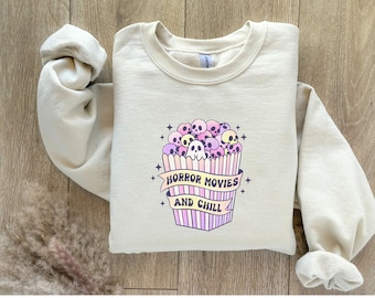 Halloween Scary Movie Watching Sweatshirt, Horror Movie Shirt, Trendy Sweatshirt, Gift for Her, Halloween Gift, Fall Sweatshirt,Teen/College