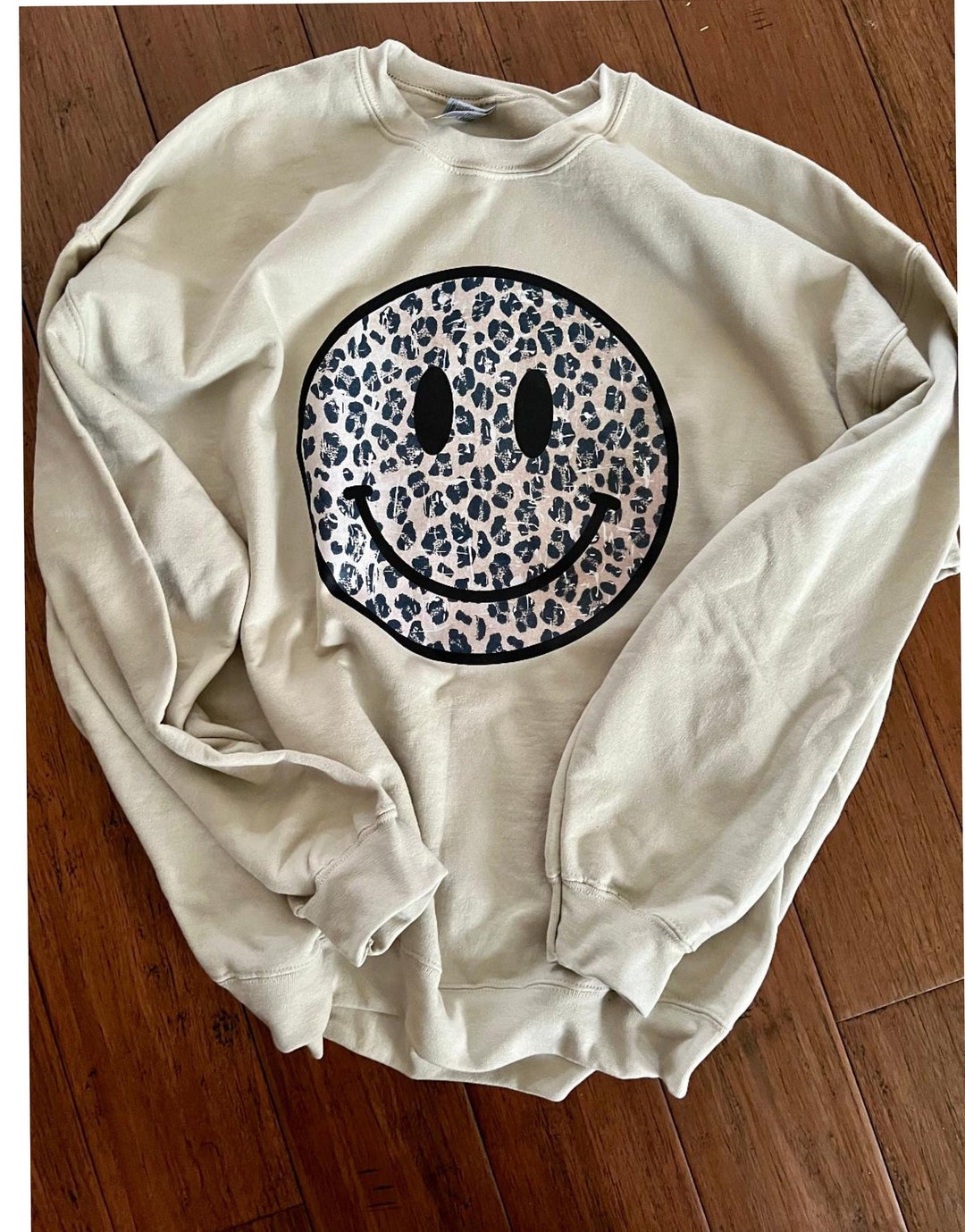 Leopard Smile Crewneck Sweatshirt, Leopard Print, Graphic