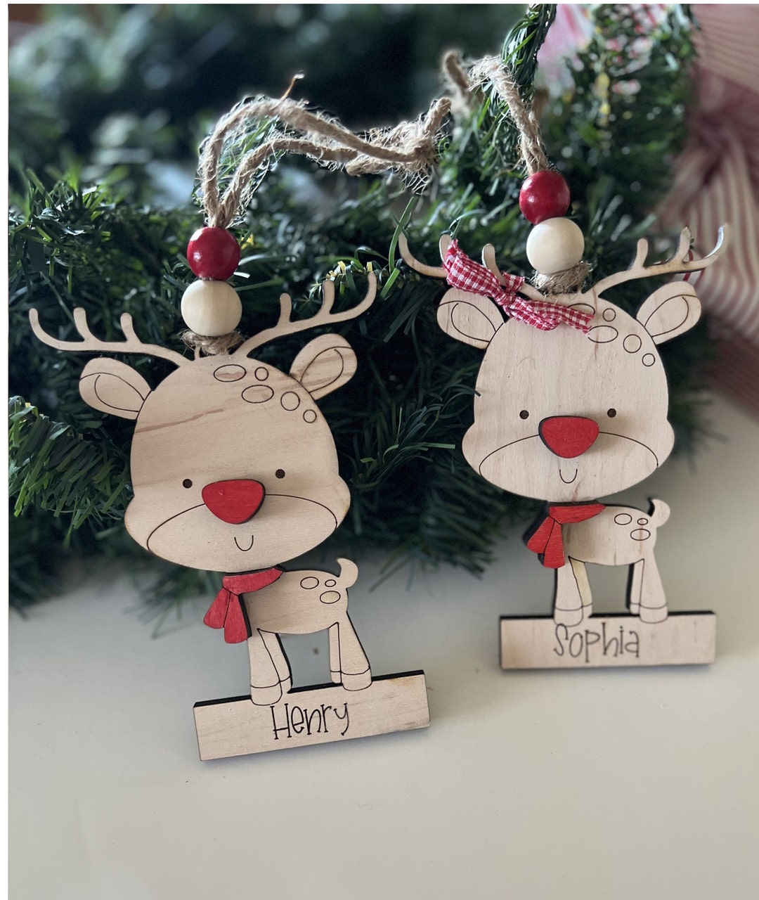 Personalized Reindeer Ornaments, Christmas Ornaments, Holiday Ornaments
