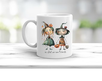 Taza de cerámica "Bruja amiga", taza "Mejores amigas", taza de café "Amigos de otoño", taza de Halloween, regalo para amantes de la bruja/Halloween, regalo de otoño para ella