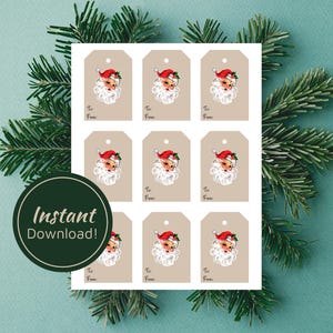 Printable Santa Gift Tag, Santa Tag, Vintage Santa Gift Tag, Digital Download, Instant Download