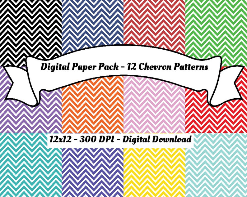 Digital Scrapbook Paper 12 Chevron Solid Color Pattern 12x12 Etsy