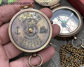 Personalized Gifts, Engraved Compass, Personalized compass WITH 100 Years Calendar, Antique compass,  Vintage Compass, Nautical Custom Gifts