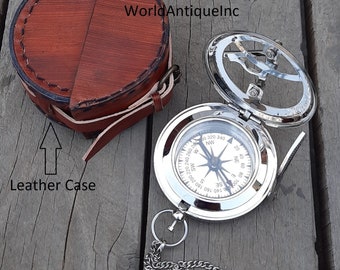 Personalized Compass, Engraved Working Brass Sundial Compass, Anniversary Gift, Husband gift, Valentine&#39;s Day gifts, Handmade Silver Compass