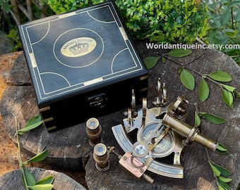 Nautical Brass Working Sextant, Antique Maritime Navigational Instrument With Leather Case, Astrolabe Ships Instrument, Navigational Sextant