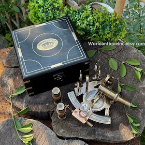 Nautical Brass Sextant: Antique Maritime Navigational Instrument with Leather Case