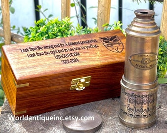 Personalized Handmade Working Telescope, Engraved Spyglass Telescope, Custom Scope Monocular With Engravable Wooden Box, Fathers Mothers day