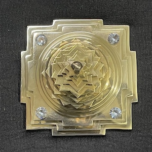 Brass Shree Yantra: Wealth, Prosperity, Luck with American Diamond
