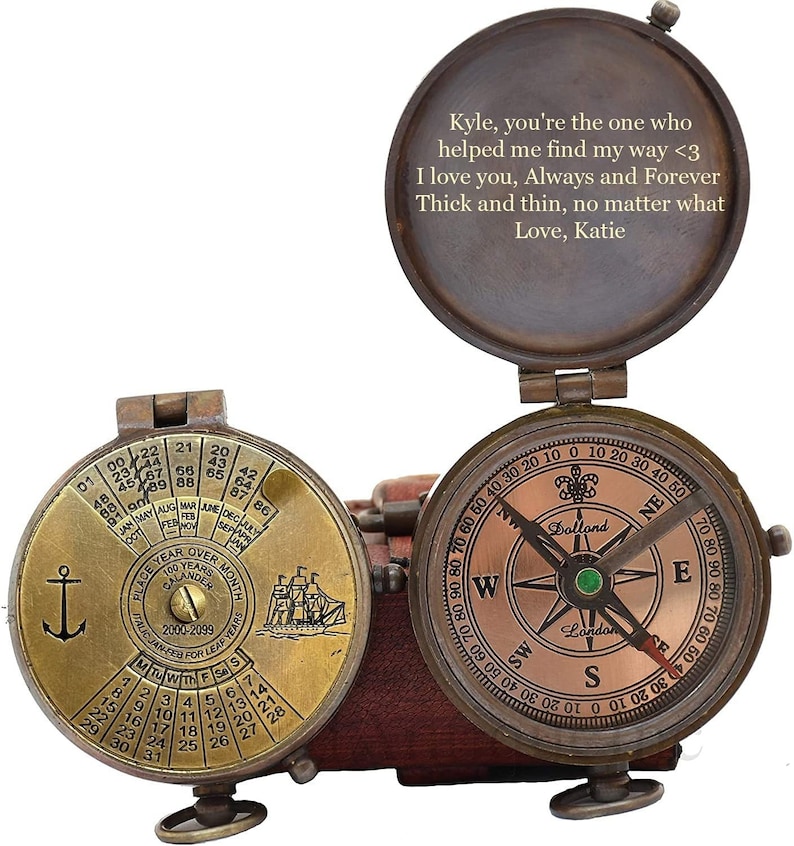 Personalized Gifts, Engraved Compass, Personalized compass WITH 100 Years Calendar, Antique compass, Vintage Compass, Nautical Custom Gifts image 7