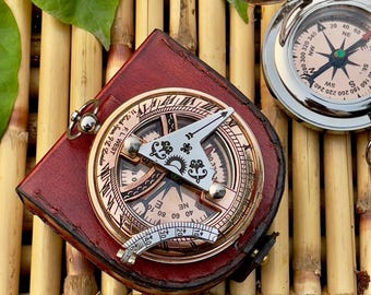 Christmas Gifts, Personalized Working Sundial Compass, Engraved brass silver Compass, Gift for Husband, Valentines Day Gift for Boyfriend,