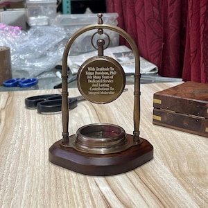 Personalized Clock with Engraved Working Compass, Antique Table Clock, Couple Anniversary Gift for Husband, Christmas Gift, Desk clock imagem 16