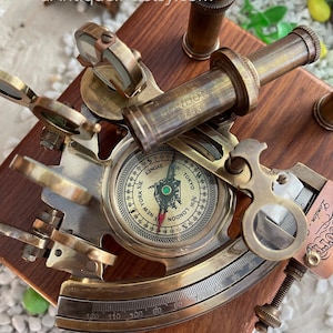 Personalized Engraved Compass with Sextant, Christmas Gift, Nautical Brass Working Sextant, Maritime Navigational Instrument Astrolabe Ships