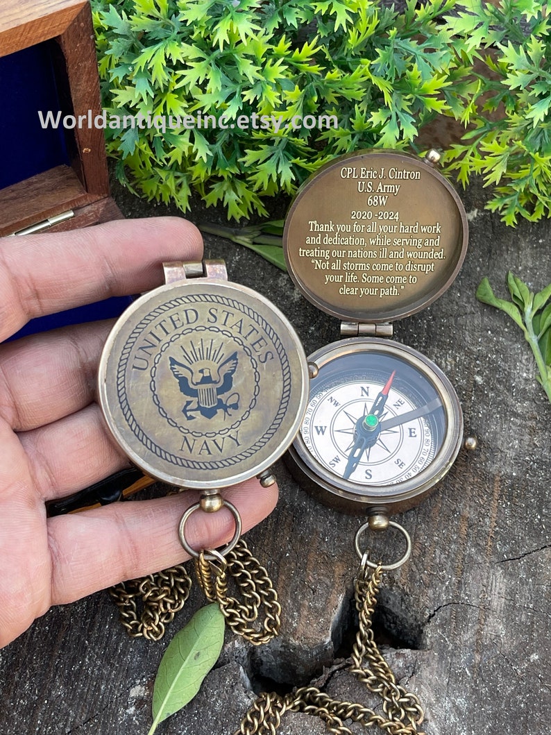 U.S Navy Gift, Engraved Navy Working Compass, United States Navy Retirement Gift, Personalized Antique Compass, Navy Class Graduation Gifts image 2