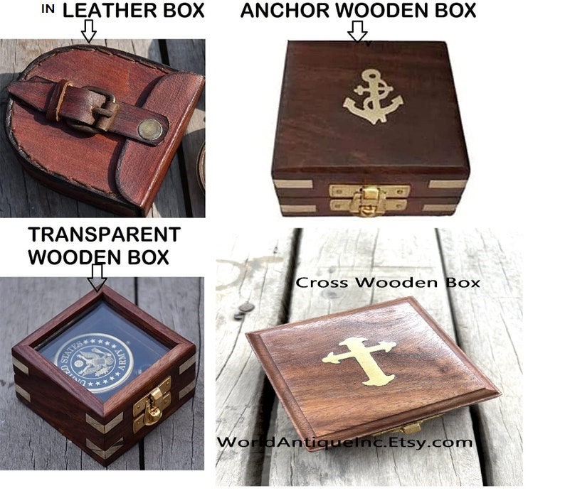 Boussole Maritime Vintage Style US Navy - Cuivre, Cuir, Avec étui - Décor Ou Collection