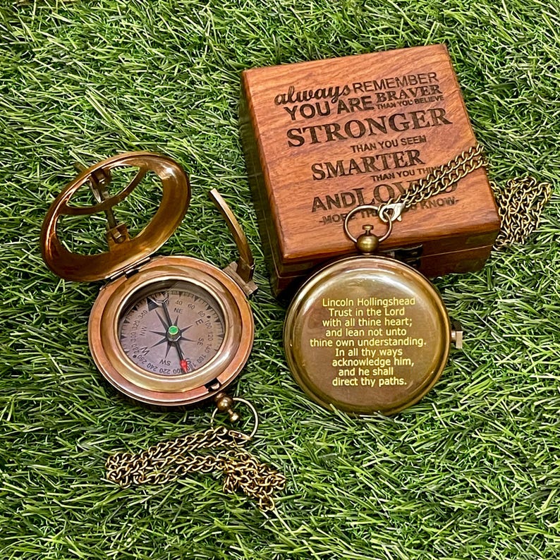 Sundial Compass, Engraved Compass, Personalized Compass, Christmas Gift ...