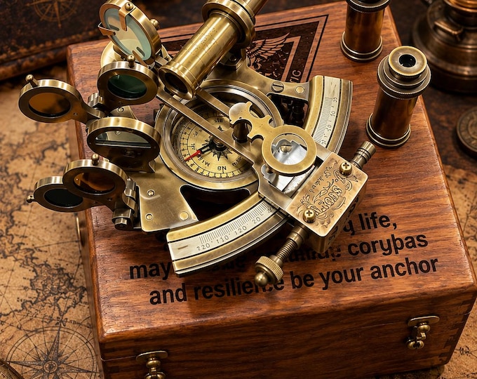 Personalized Brass Sextant Working Compass, Engraved Nautical Maritime Navigation Instrument, Gift for Men, Christmas Gift, Navy gift