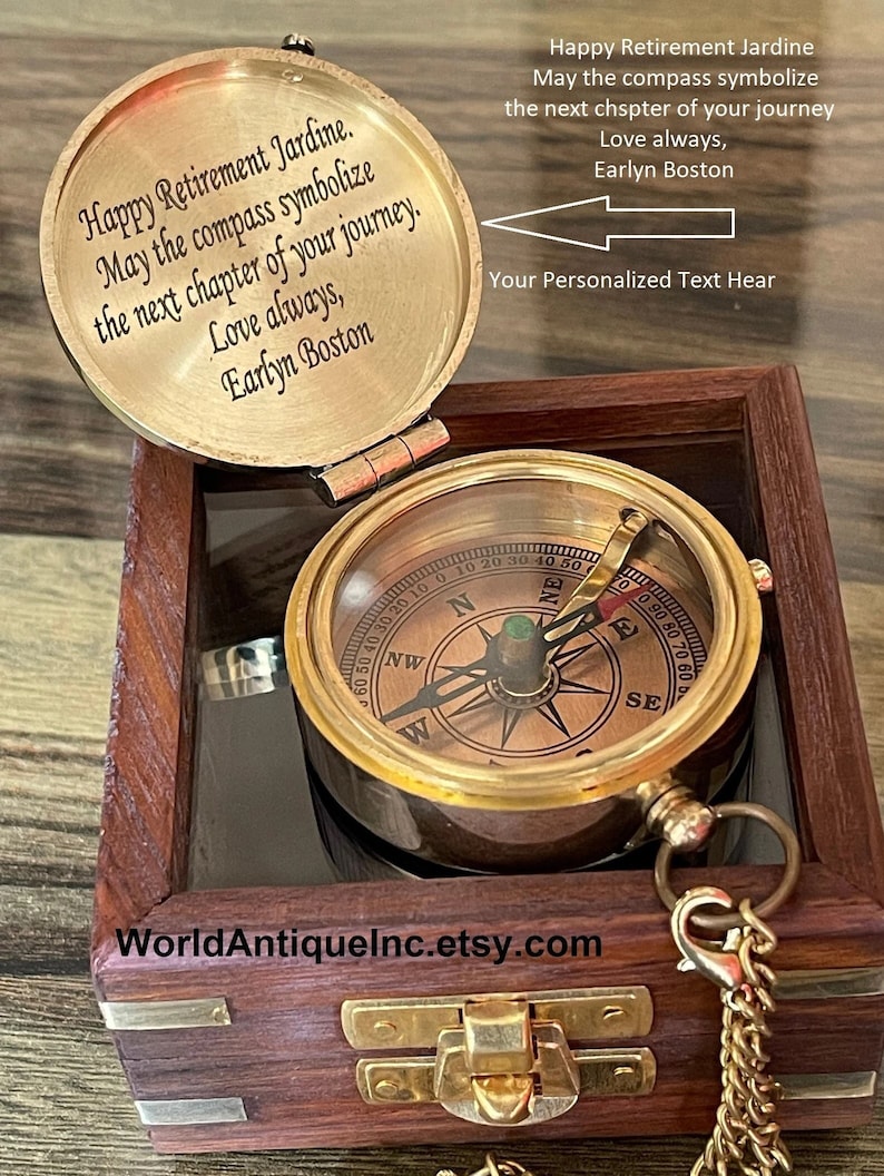 Retirement Gift, Personalized Compass, Engraved working Brass compass, Teacher retirement gift, Gifts for Men women, Fathers day Mothers day image 1