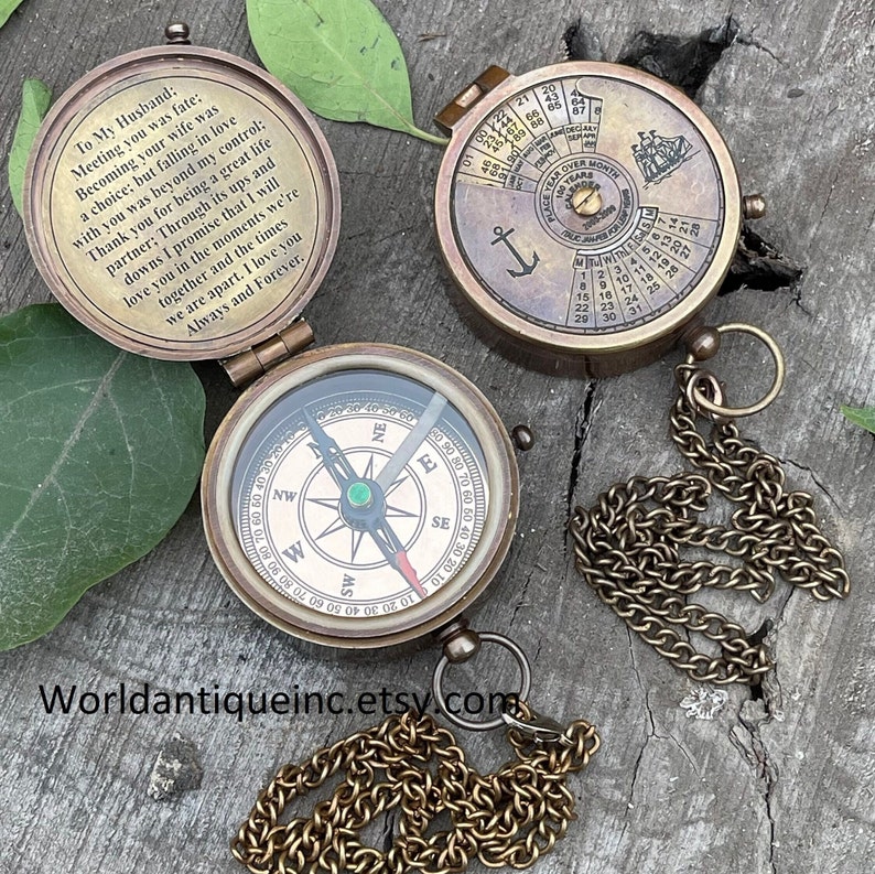 Personalized Gifts, Engraved Compass, Personalized compass WITH 100 Years Calendar, Antique compass, Vintage Compass, Nautical Custom Gifts image 9