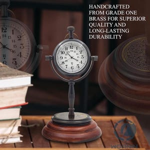 Engraved Antique Desk Clock: Personalized Brass Table Clock