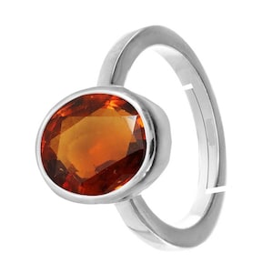 Gomed Ring Natural and Certified Hessonite Garnet (Gomed) Astrological Gemstone Adjustable for Men And Women